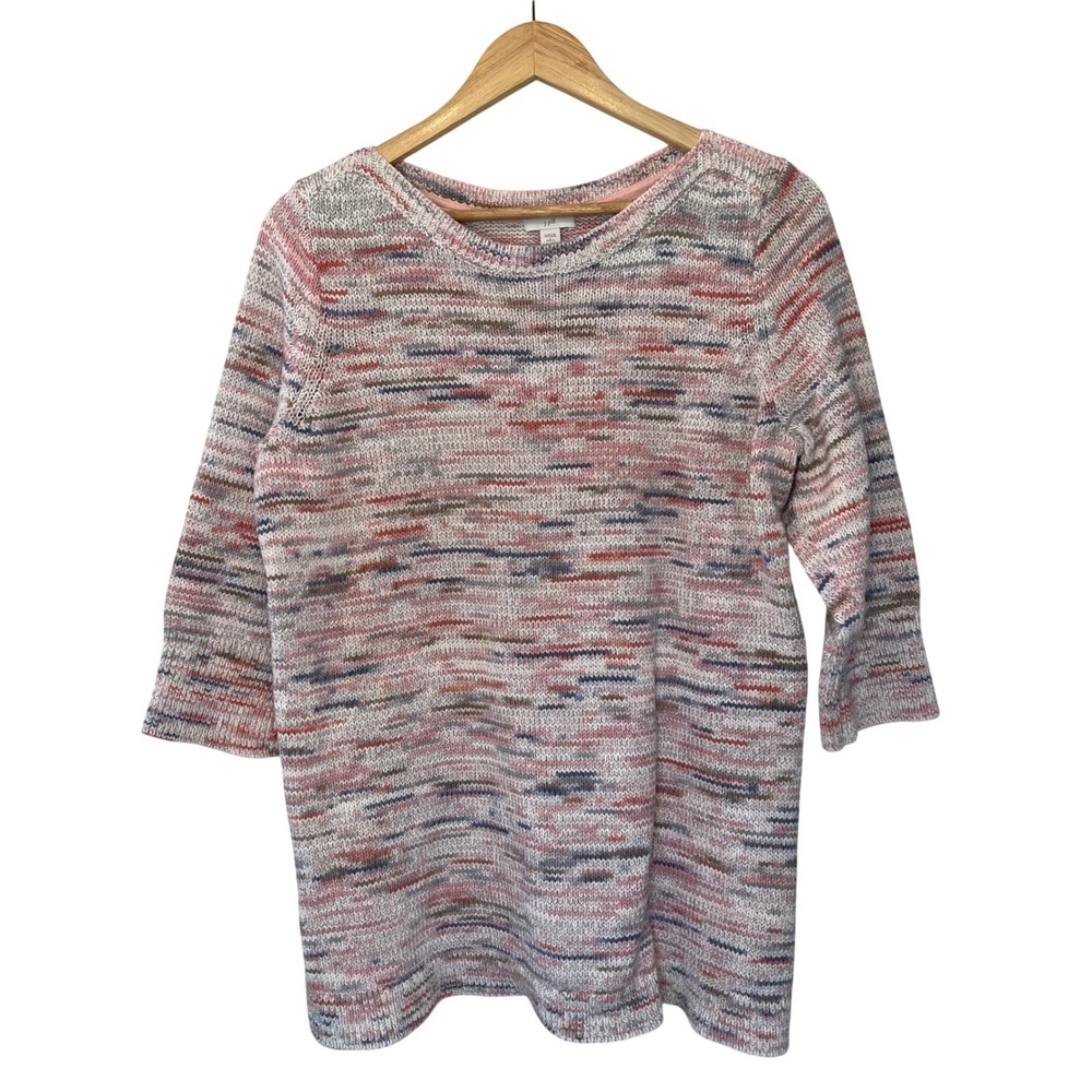 J JILL Womens Large Petite Multicolor Space Dye‎ Cotton Knit Crewneck Sweater